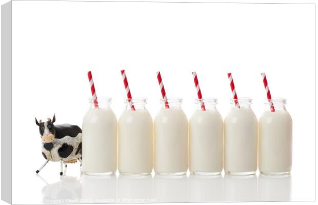 Row of Retro Milk Bottles Canvas Print by Amanda Elwell