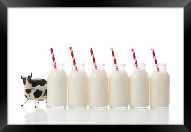 Row of Retro Milk Bottles Framed Print by Amanda Elwell