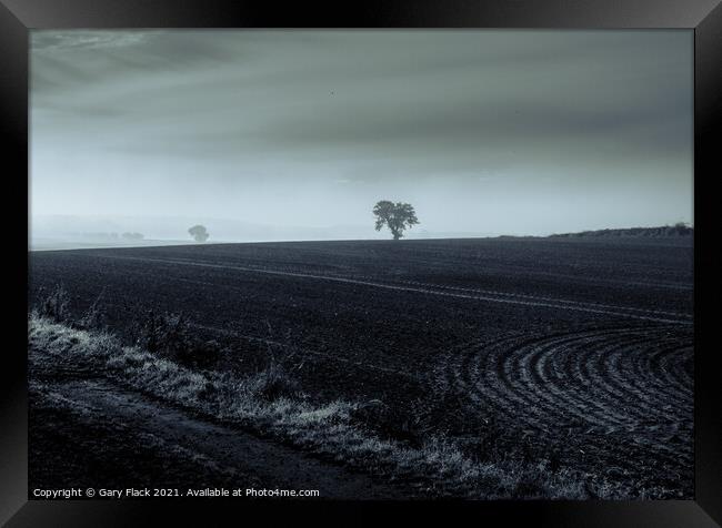 Ploughed fields and Misty views, Lincolnshire in Monochrome Framed Print by That Foto