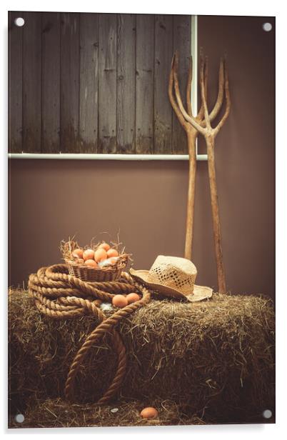 Eggs In Basket In The Barn Acrylic by Amanda Elwell