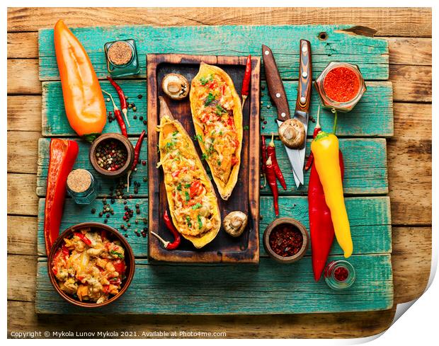 Roasted sweet potato stuffed with vegetables Print by Mykola Lunov Mykola