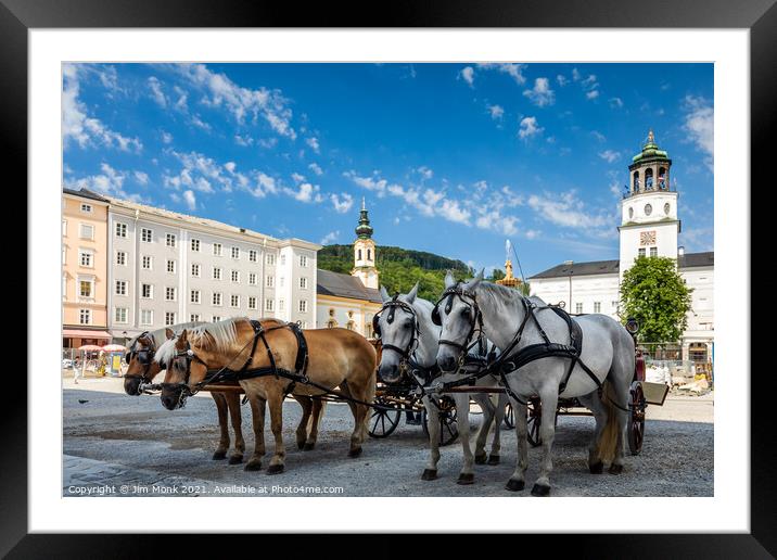 Salzburg city horses Framed Mounted Print by Jim Monk