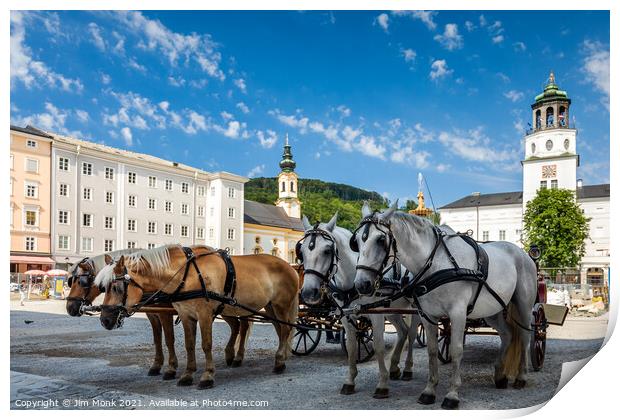 Salzburg city horses Print by Jim Monk
