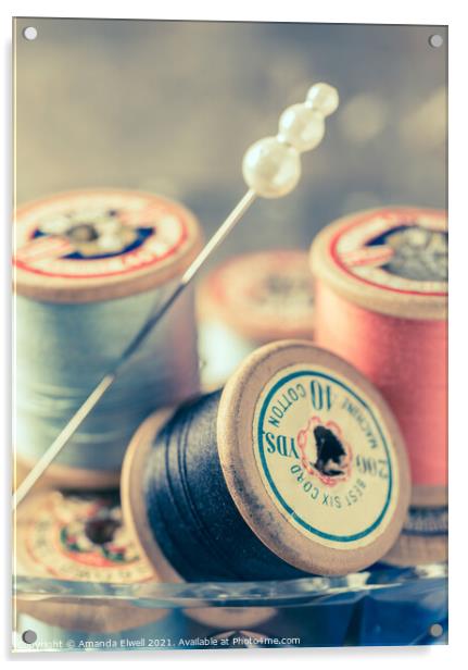 Vintage Sewing Threads Acrylic by Amanda Elwell
