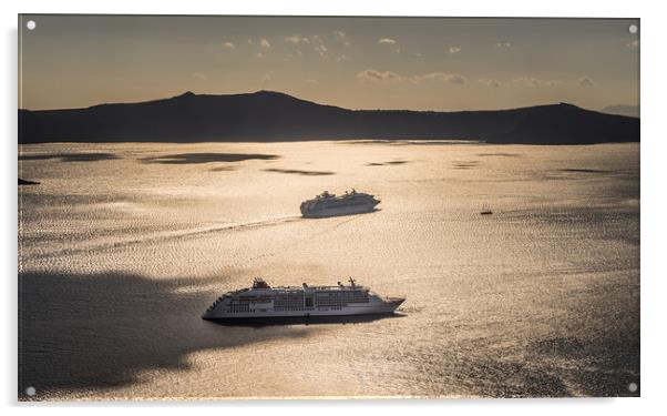Cruise boats visitingSantorini  Acrylic by Naylor's Photography