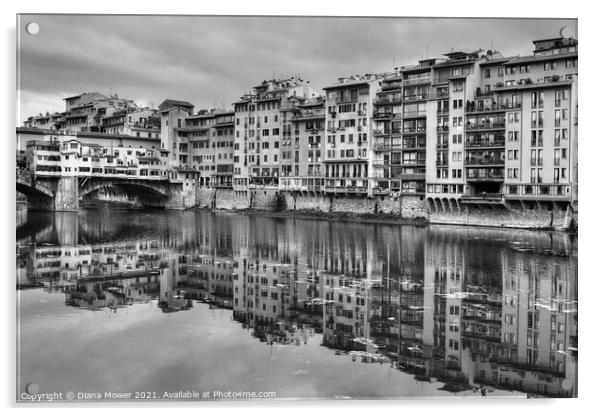 Ponte Vecchio over the Arno Florence in Monochrome Acrylic by Diana Mower