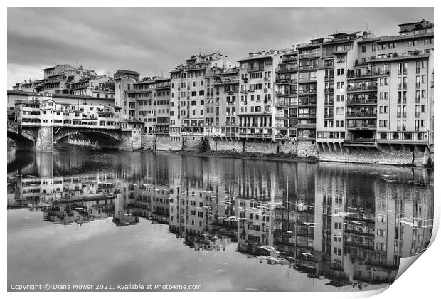 Ponte Vecchio over the Arno Florence in Monochrome Print by Diana Mower