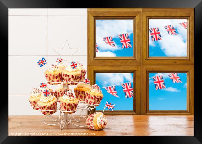 Cupcakes With Bunting Framed Print by Amanda Elwell
