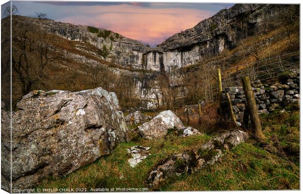 Malham cove sunset in the Yorkshire dales 158 Canvas Print by PHILIP CHALK