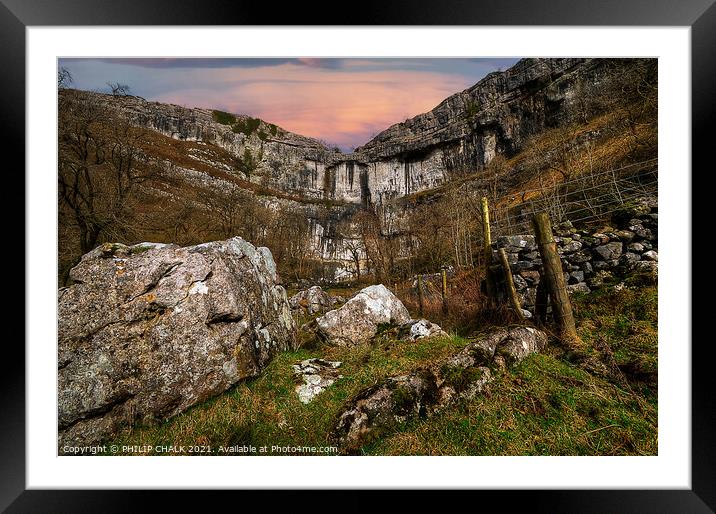 Malham cove sunset in the Yorkshire dales 158 Framed Mounted Print by PHILIP CHALK