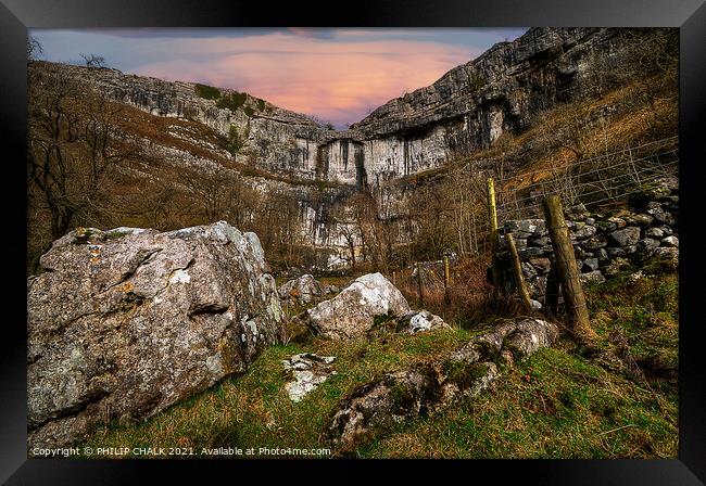 Malham cove sunset in the Yorkshire dales 158 Framed Print by PHILIP CHALK