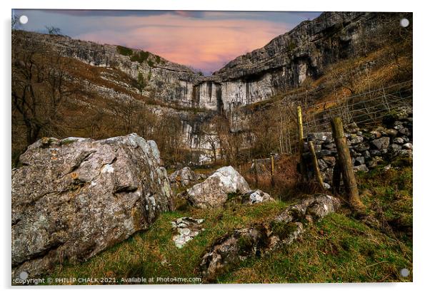 Malham cove sunset in the Yorkshire dales 158 Acrylic by PHILIP CHALK
