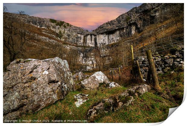 Malham cove sunset in the Yorkshire dales 158 Print by PHILIP CHALK