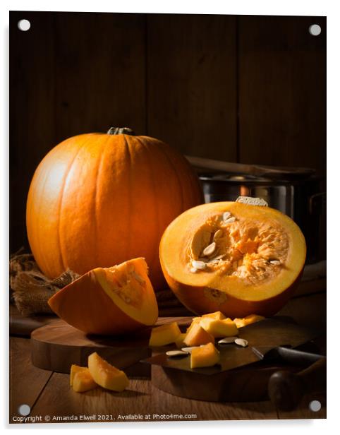 Pumpkin Soup Preparation Acrylic by Amanda Elwell