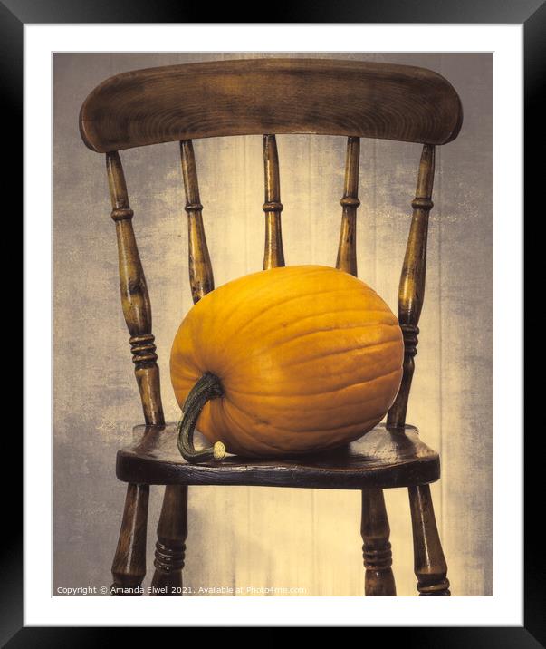 Pumpkin On Chair Framed Mounted Print by Amanda Elwell