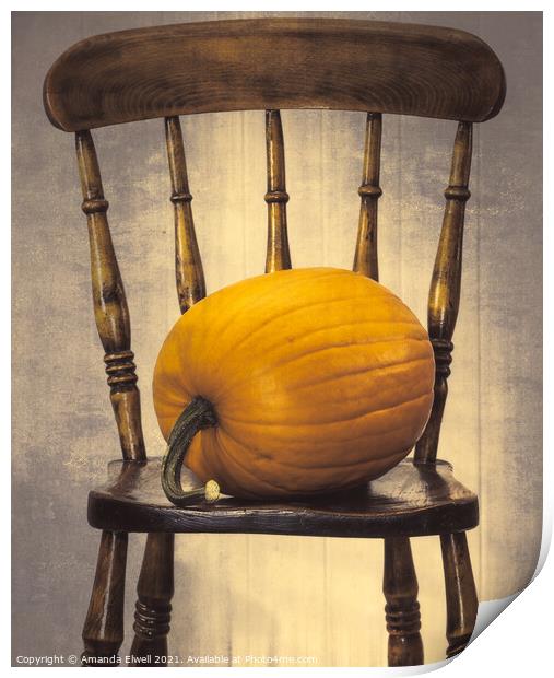Pumpkin On Chair Print by Amanda Elwell