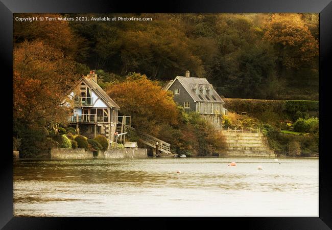 Creekside Cottages in Autumn Framed Print by Terri Waters