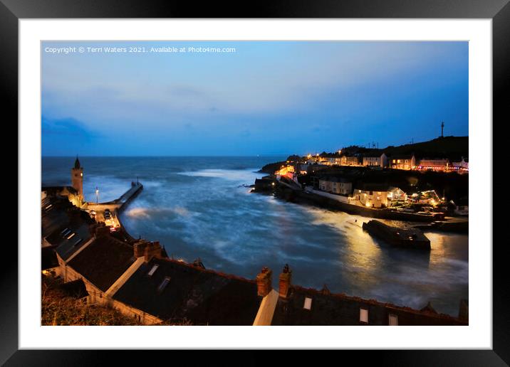 Porthleven at Night Framed Mounted Print by Terri Waters