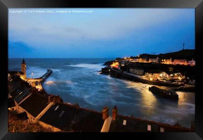 Porthleven at Night Framed Print by Terri Waters