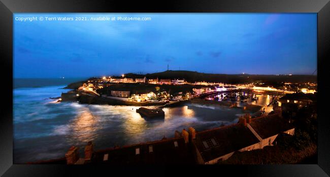 Porthleven Night Panorama Framed Print by Terri Waters