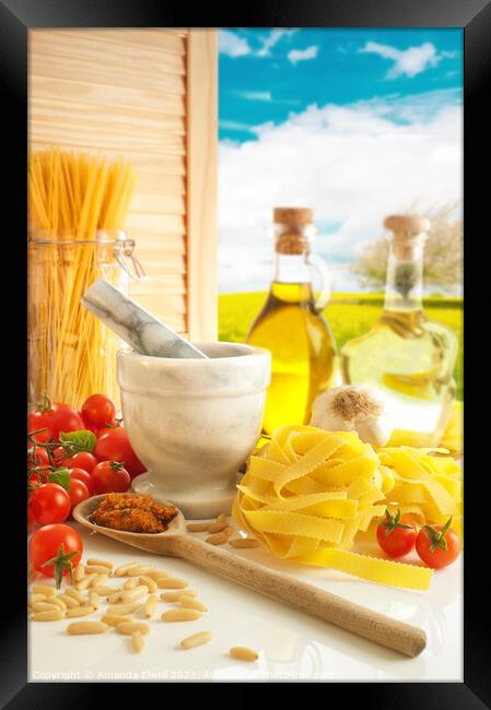 Italian Pasta & Pesto Kitchen Framed Print by Amanda Elwell