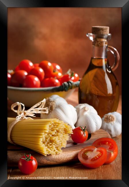 Preparation Of Italian Spaghetti Pasta Framed Print by Amanda Elwell