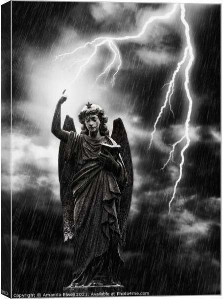 Lightning Strikes the Angel Gabriel Canvas Print by Amanda Elwell