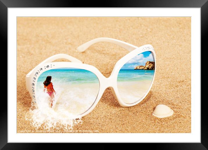 Sunglasses In The Sand Framed Mounted Print by Amanda Elwell