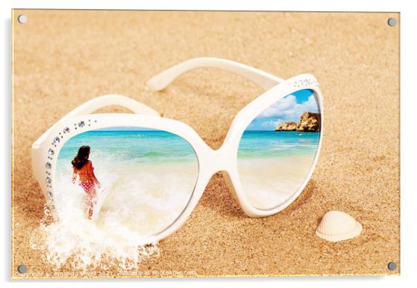 Sunglasses In The Sand Acrylic by Amanda Elwell