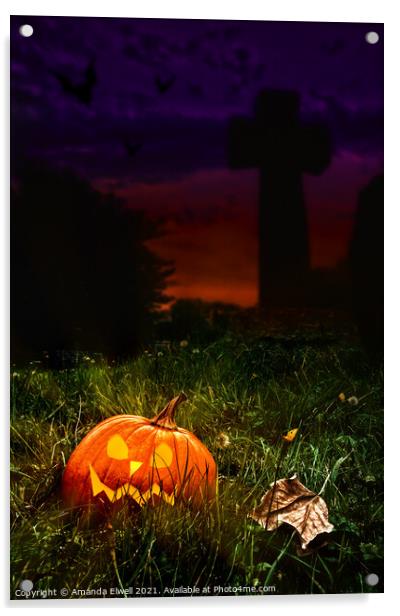 Halloween Cemetery Acrylic by Amanda Elwell
