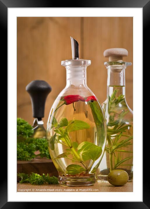Bottles Of Olive Oil Framed Mounted Print by Amanda Elwell