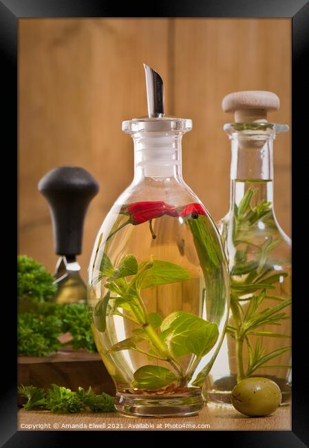 Bottles Of Olive Oil Framed Print by Amanda Elwell