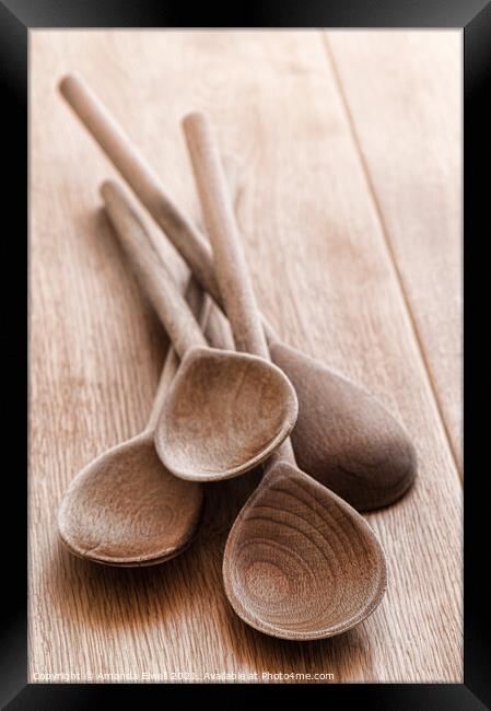 Old Rustic Wooden Spoons Framed Print by Amanda Elwell