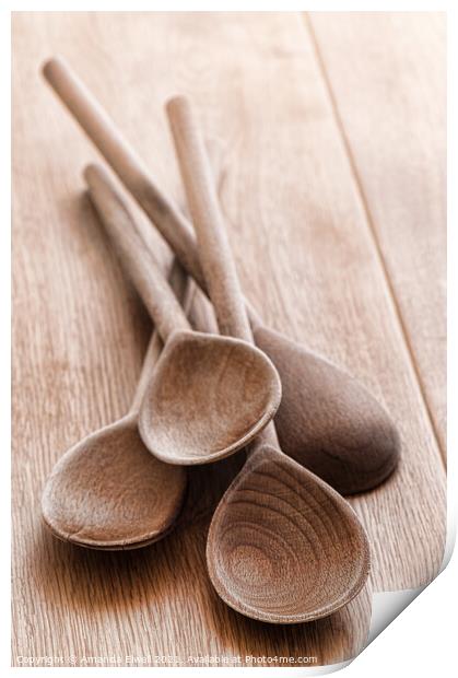 Old Rustic Wooden Spoons Print by Amanda Elwell