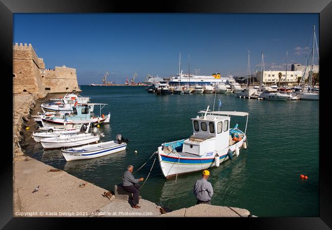 Venetian Harbour, Heraklion, Crete, Greece Framed Print by Kasia Design