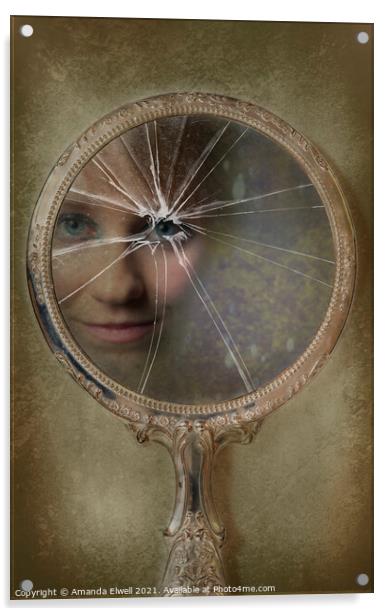 Face In Broken Mirror Acrylic by Amanda Elwell