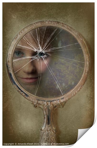 Face In Broken Mirror Print by Amanda Elwell