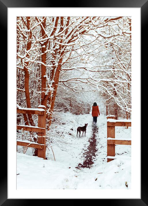 Woman Walking Dog Framed Mounted Print by Amanda Elwell