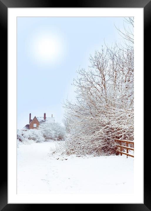 House In snow Framed Mounted Print by Amanda Elwell