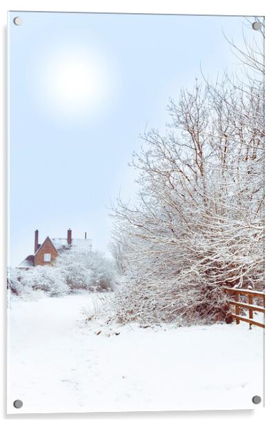 House In snow Acrylic by Amanda Elwell
