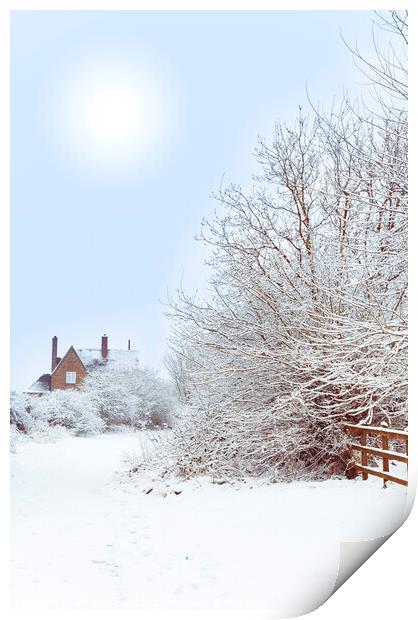House In snow Print by Amanda Elwell