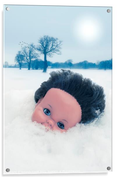 Dolls Head In Snow Acrylic by Amanda Elwell