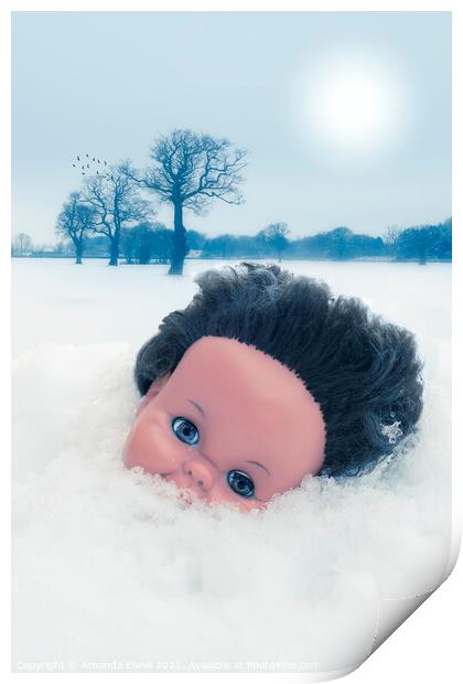 Dolls Head In Snow Print by Amanda Elwell