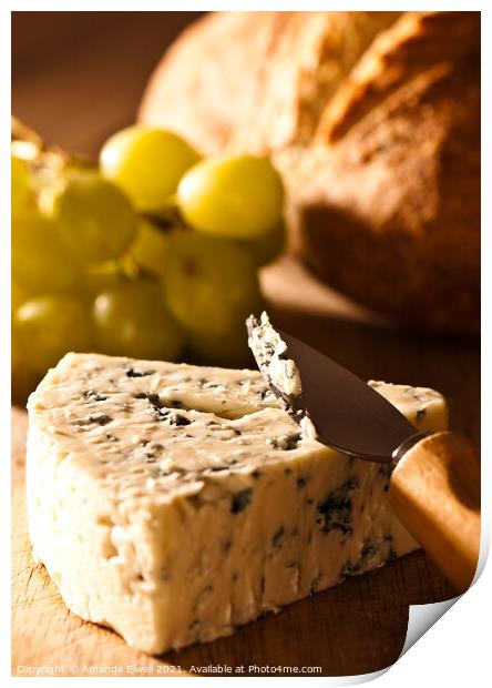 Stilton Cheese With Grapes Print by Amanda Elwell