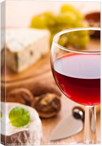 Red Wine With Cheese Canvas Print by Amanda Elwell