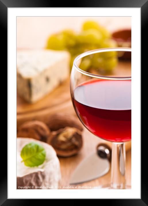 Red Wine With Cheese Framed Mounted Print by Amanda Elwell