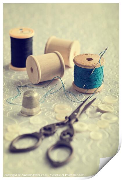 Sewing Cotton Print by Amanda Elwell