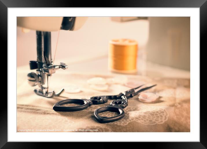 Vintage Sewing Machine Framed Mounted Print by Amanda Elwell
