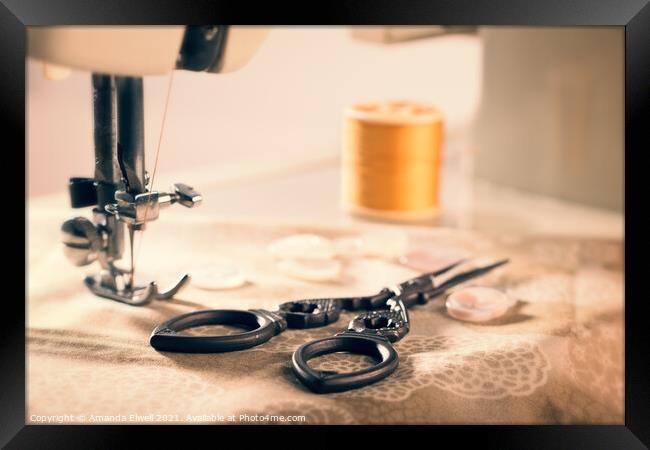 Vintage Sewing Machine Framed Print by Amanda Elwell