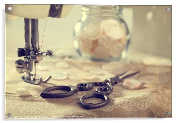 Sewing Items Acrylic by Amanda Elwell